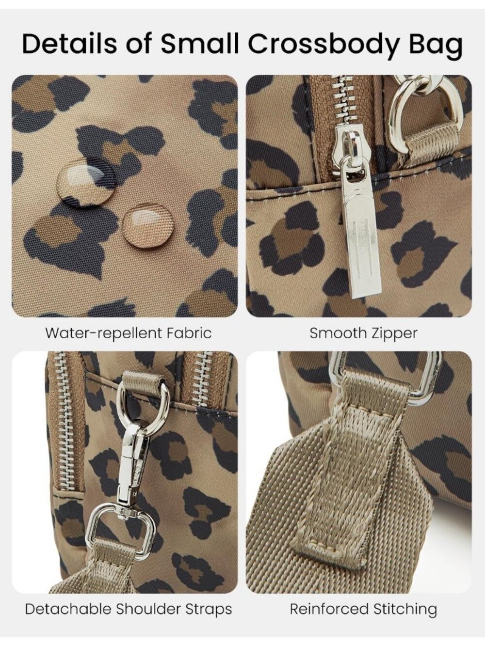 Women's Leopard Travel Purse Adjustable Strap Casual Mini Crossbody Bag - Picture 6 of 6